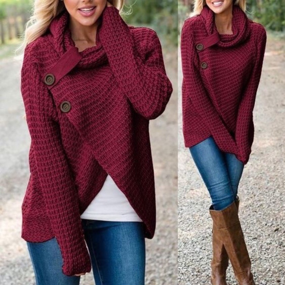 LAST! Waffle Knit Sweater— Burgundy - Picture 2 of 3